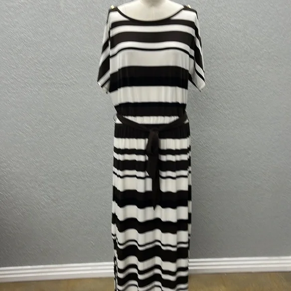 Chico's | Dresses | Nwt Chicos Knit Kit Brown Combo Striped Cold Shoulder  Maxi Dress Size 2 L2 | Poshmark